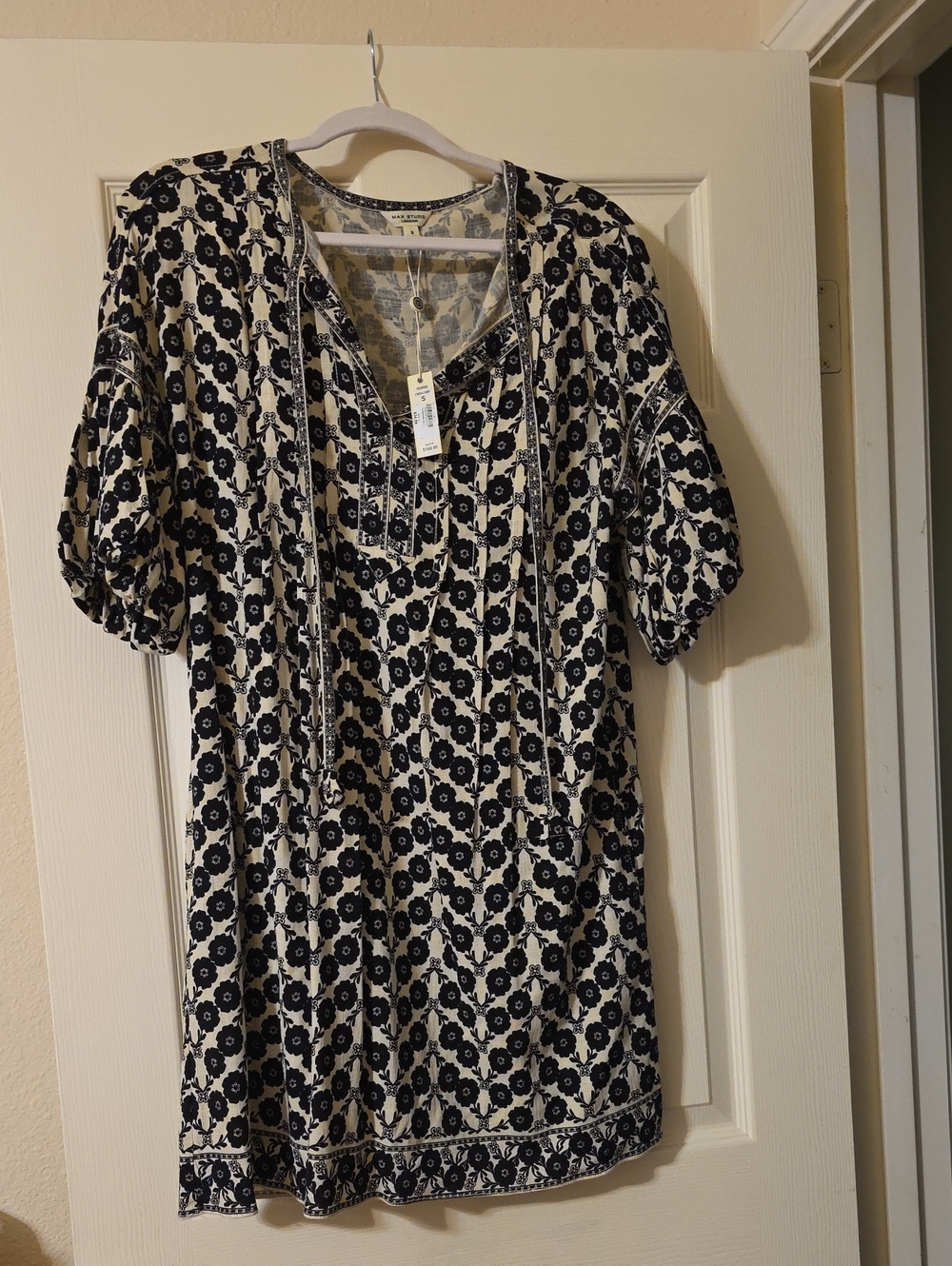 Max Studio Navy and Cream Floral Mini Dress